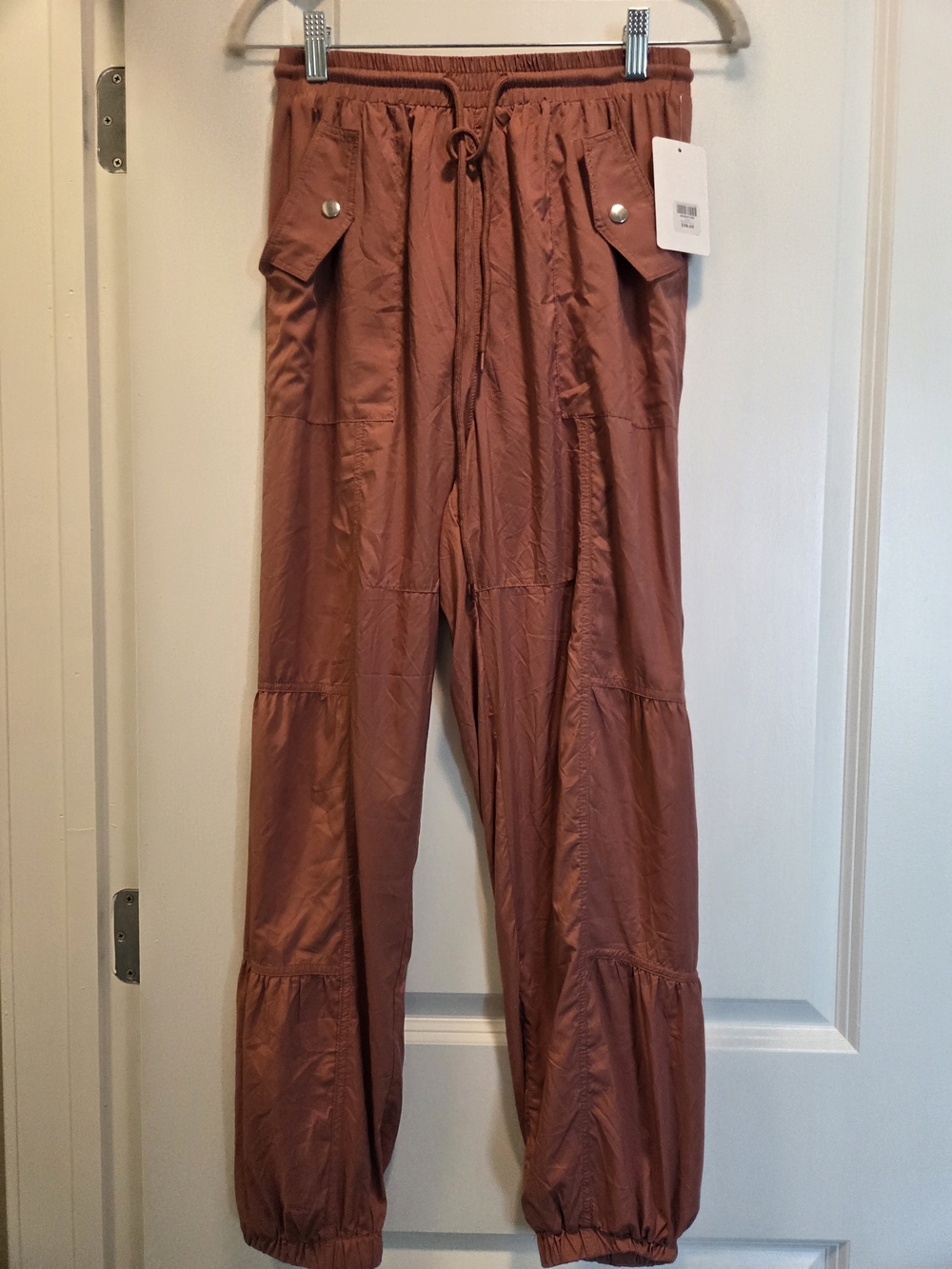 NWT Kimberly S Clay Cargo Parachute Pants Rust Brown Size Small
